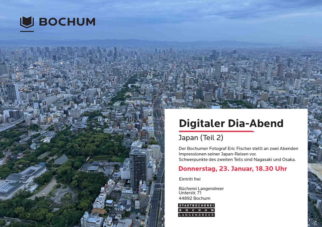 Flyer Digitaler Dia-Abend "Japan (Teil 2) Schwerpunkte - Nagasaki und Osaka